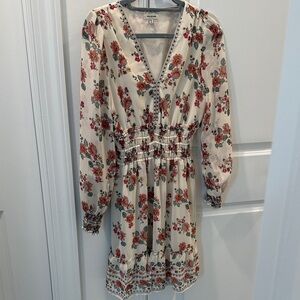 Max Studio Cream Floral Long Sleeve Dress